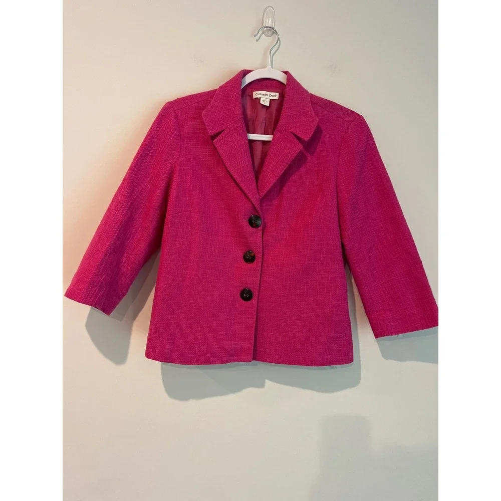 Coldwater Creek‎ Pink Tweed Blazer Jacket 3/4 Sleeve Button Front Women's Size 8
